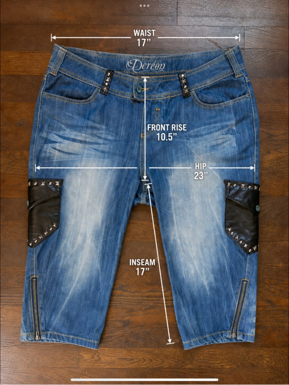 Y2K McBling Capri Jeans Studded Leather Pocket House of Deréon 14W - Picture 6 of 13